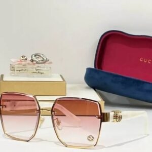 G1548S Rimless Cut Edge Square Sunglasses With Light Peach Pink Transparent Glasses