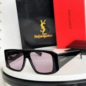YSL SL 832 Wide Rectangular Black Sunglasses With Light Pink Lenses