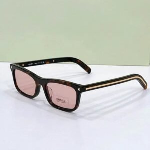 Prada PR A17SF Black Square Sunglasses Polished Acetate Frame And Light Peach Lenses