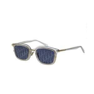 Blacksuit S18U Rectangular Sunglasses Silver Classic Frame Navy Blue Lens Finish Metal Hinges