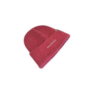Balenciaga Ribbed Knit Cuffed Hat Maroon