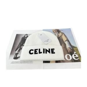 Celine White Knit Beanie Embroidered