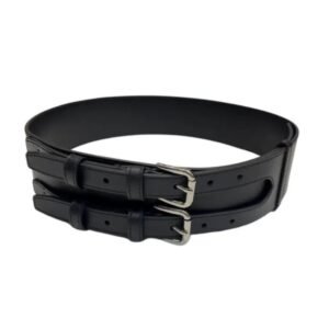 Ralph Lauren Black Leather Double Buckle Belt Silver Tone Hardware Contrast