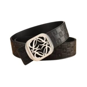 Loewe Reversible Anagram Leather Belt Black Silver Buckle
