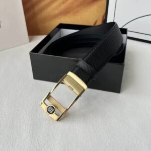 Givenchy Belt Black Leather Strap Gold Metal Buckle