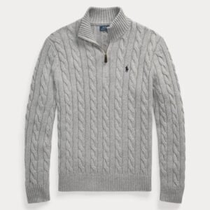 Ralph lauren Cable-Knit Cotton Quarter-Zip Jumper - Fawn Grey Heather