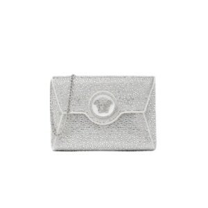 Versace La Medusa Embellished Satin Clutch White